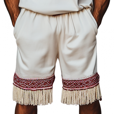 Douglas | Men'S Bohemian Embroidered Tassels Cotton Elastic Waist Loose Shorts