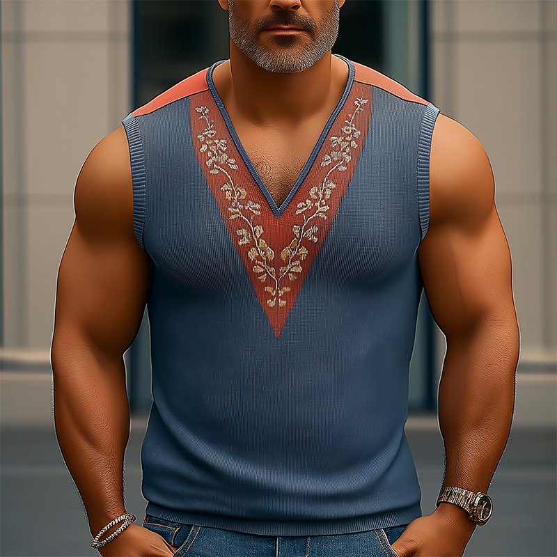 Fabian | Men'S Summer Fashion Knitted Jacquard Contrast Color Tank Top