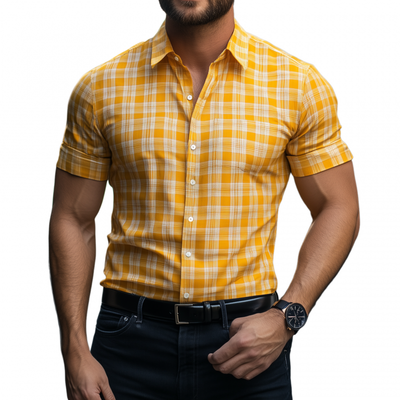 Virgil | Men'S Casual Breathable Cotton Plaid Lapel Slim Fit Short Sleeve Shirt