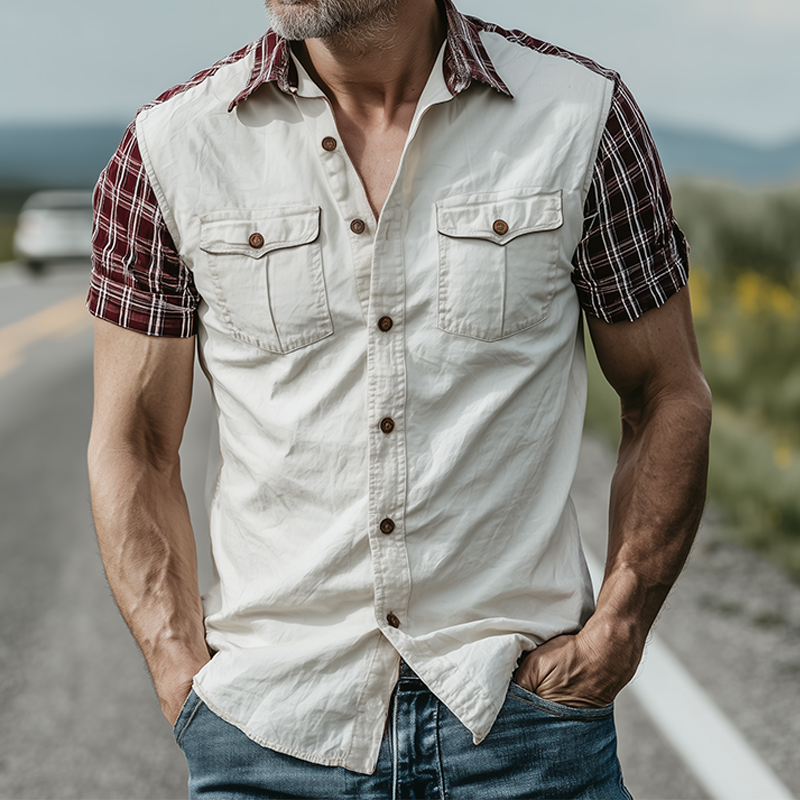 Cordell | Men'S Spring And Summer Fashion Casual Plaid Stitching Cotton Blended Slim Short-Sleeved Shirt