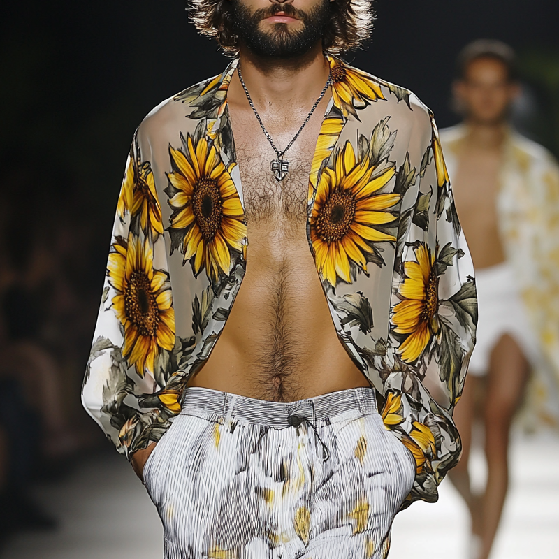 Jerome | Men'S Sunflower Print Long Sleeve Shirt