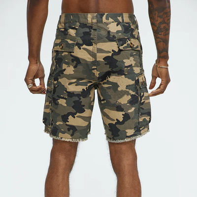 Warren | Men'S Spring And Summer Classic Casual Camouflage Cotton Blended Raw Edge Multi-Pocket Cargo Shorts