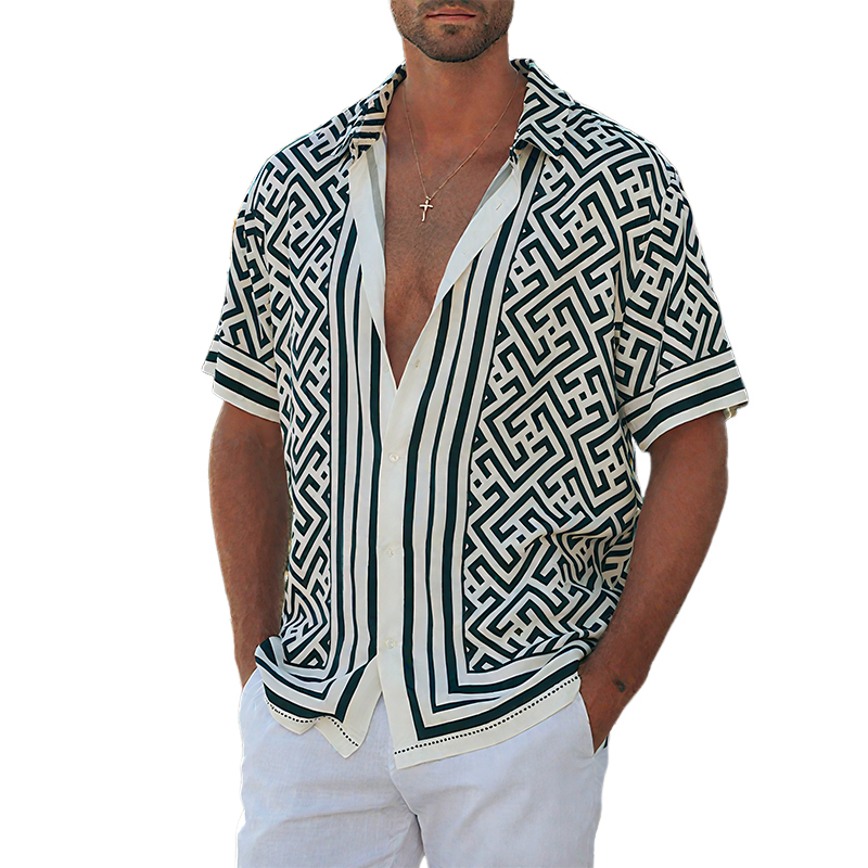Nathan | Men'S Summer Casual Tencel Cotton Printed Lapel Short Sleeve Shirt