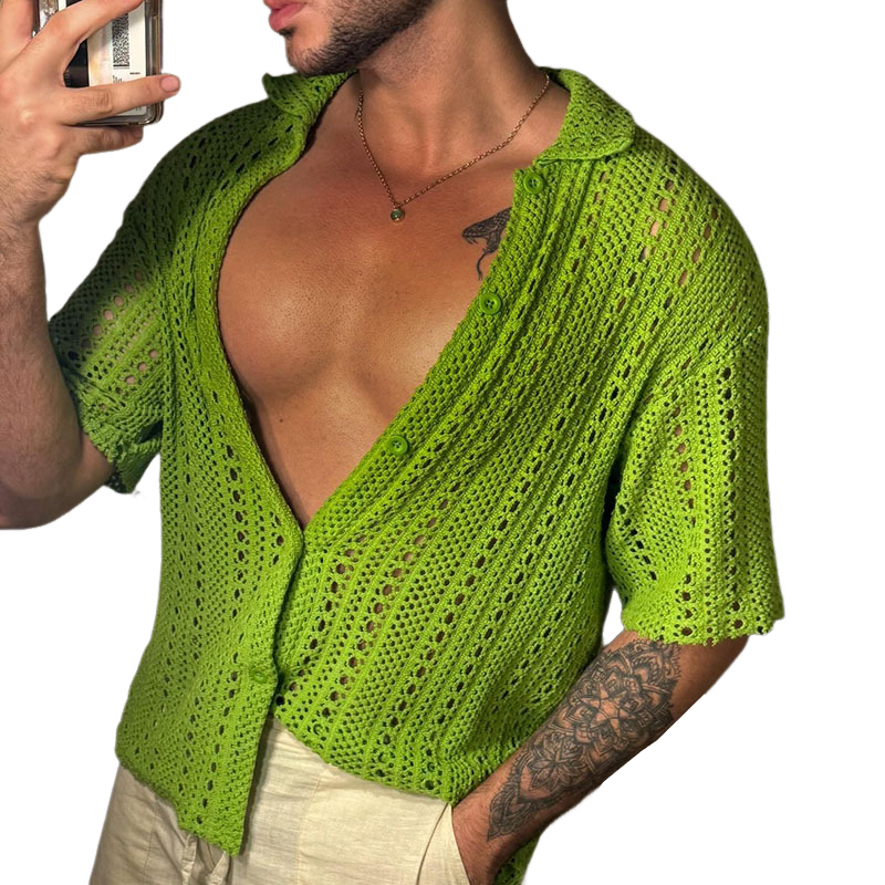Wiley | Men'S Summer Jacquard Mesh Knit Short Sleeve Shirt
