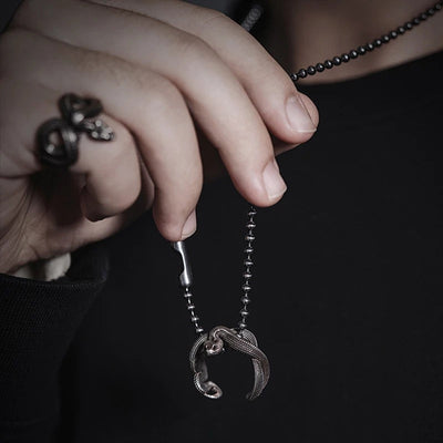 Eddie | Men'S Retro Punk Style Three-Dimensional Python S925 Silver Adjustable Ring