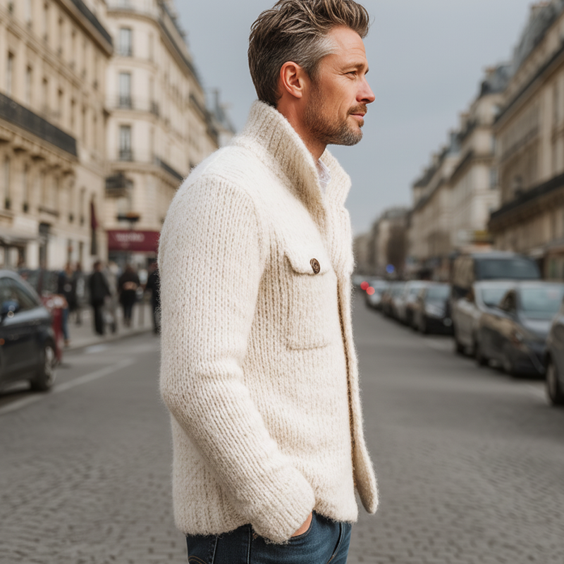 Men's Classic Solid Color Stand Collar Btn Cardigan