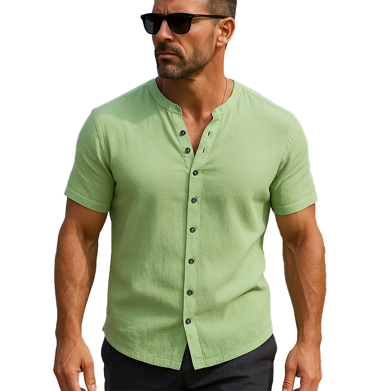 Enrique | Men'S Summer Fashion Solid Color Linen Short Sleeve Shirt