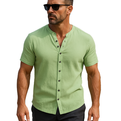 Enrique | Men'S Summer Fashion Solid Color Linen Short Sleeve Shirt