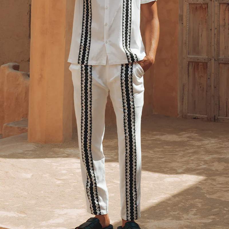 Clayton | Men'S Spring And Summer Fashion Casual Tencel Cotton Printed Short Sleeve Shirt Pants Set