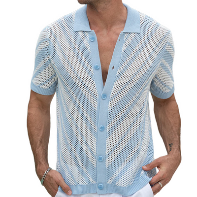 Ellis | Men'S Spring And Summer Fashion Retro Hollow Striped Knitted Short-Sleeved Shirt