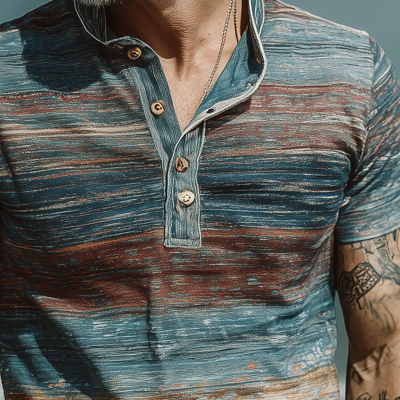 Hank | Men'S Stripe Print Lapel Short Sleeve T-Shirt