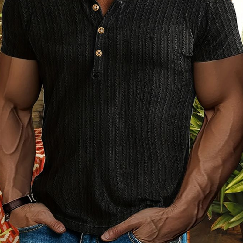 Tracey | Men'S Solid Henley Short Sleeve T-Shirt
