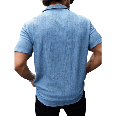 Fernando | Men'S Casual Cotton Blend Pleated Texture Lapel Slim Fit Short Sleeve Shirt