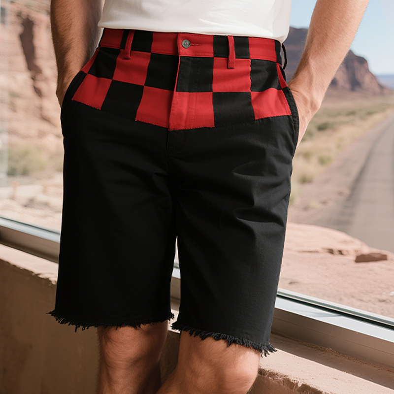 Nicolas | Men'S Spring And Summer Casual American Western Style Cotton Blended Printed Plaid Raw Edge Shorts