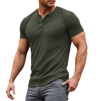 Men's Casal Solid Cotn Blend SliFit Henley Neck Short Sleeve T-Shirt