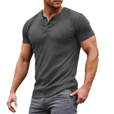 Men's Casal Solid Cotn Blend SliFit Henley Neck Short Sleeve T-Shirt