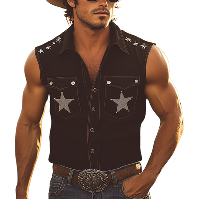 Ellis | Men'S Summer Western Style Star Embroidered Sleeveless Shirt