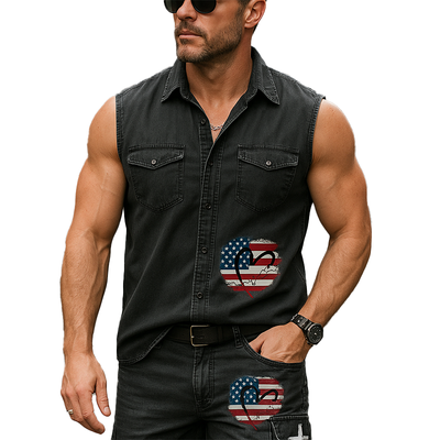 Chase | Men'S Summer Fashion Patch Denim Sleeveless Shirt