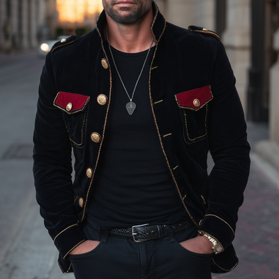 Men's Vine Stand Collar Velvetlti-Btn Jacket