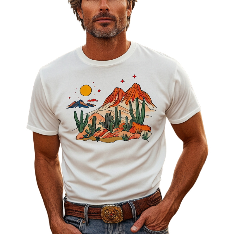 Owen | Men'S Western Cowboy Desert Printed Round Neck Short Sleeve T-Shirt