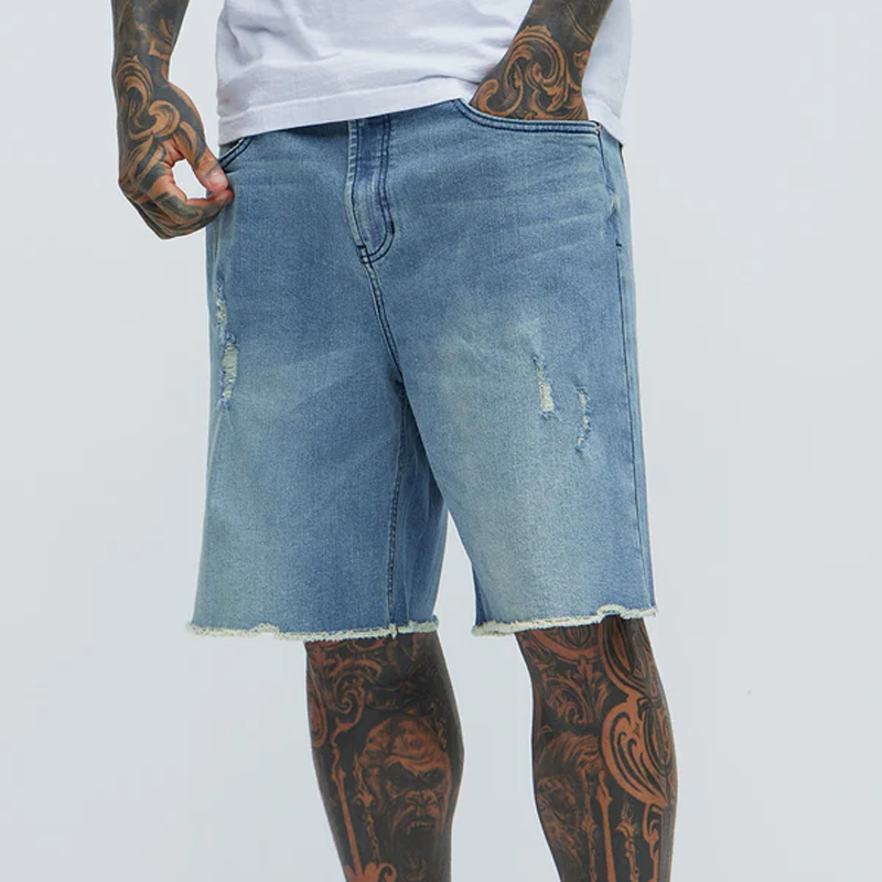 Virgil | Men'S Spring And Summer Classic Casual Washed Denim Raw Edge Shorts
