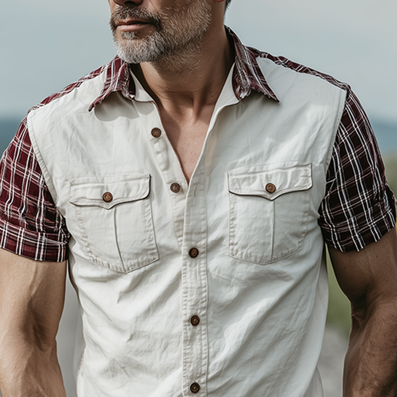 Cordell | Men'S Spring And Summer Fashion Casual Plaid Stitching Cotton Blended Slim Short-Sleeved Shirt