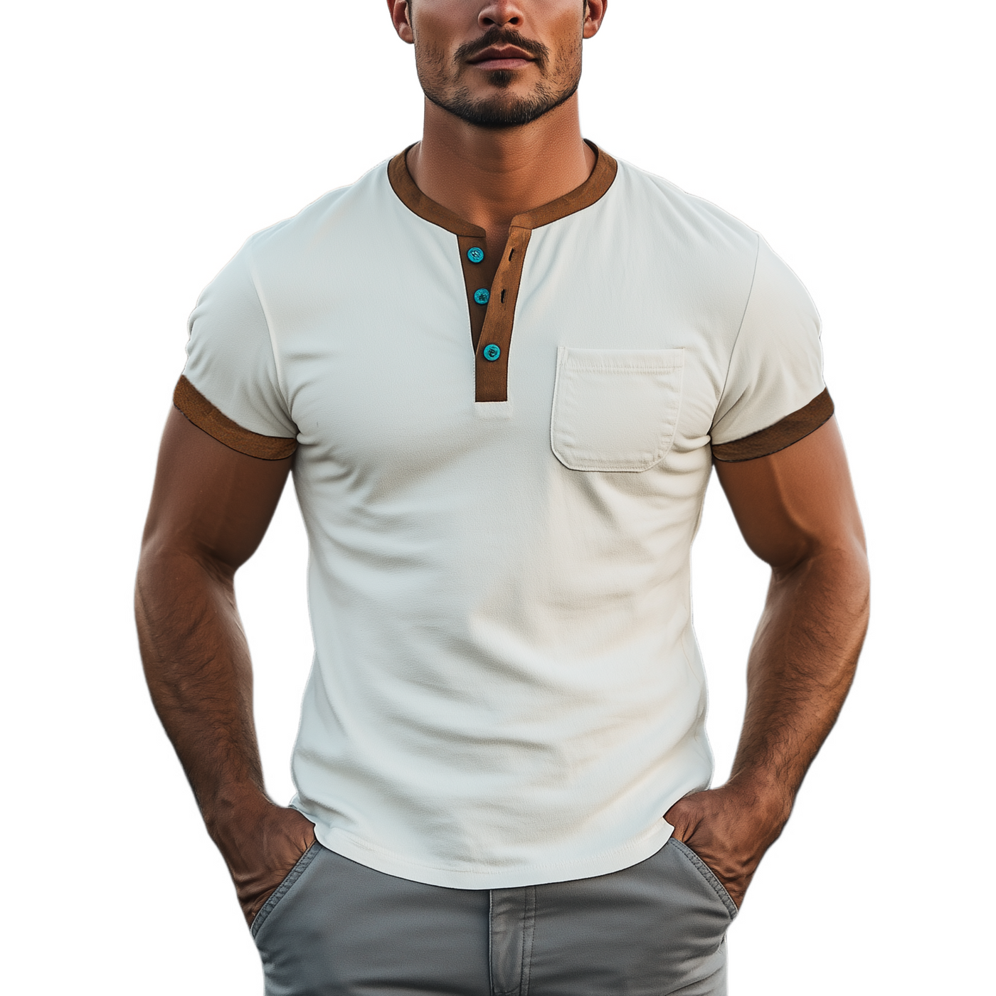 Roscoe | Men'S Spring And Summer Casual Henley Collar Thin Suede Splicing Slim Short Sleeve T-Shirt