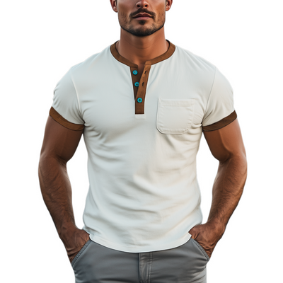 Roscoe | Men'S Spring And Summer Casual Henley Collar Thin Suede Splicing Slim Short Sleeve T-Shirt