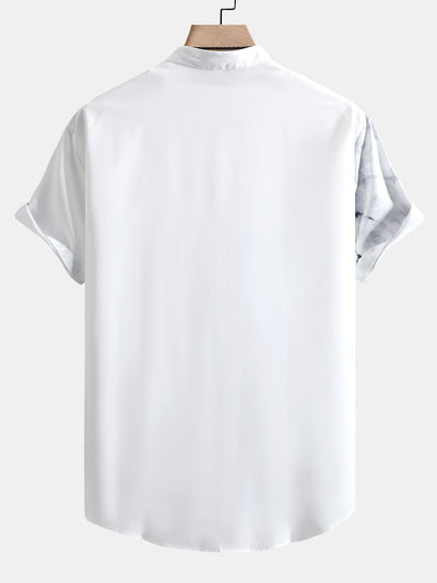 Kris® | Traditional Oriental Ink Painting Print Stand Collar Shirt & Drawstring Swim Shorts