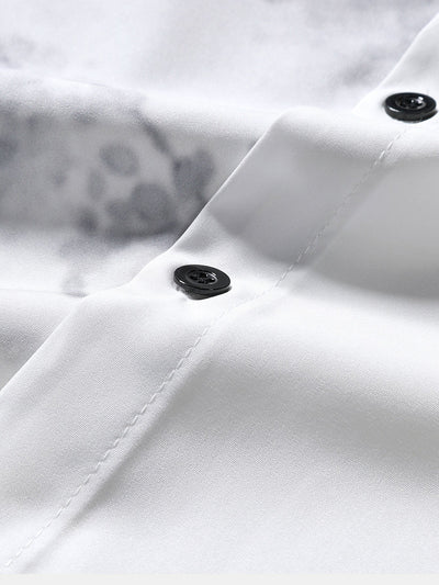 Kris® | Traditional Oriental Ink Painting Print Stand Collar Shirt & Drawstring Swim Shorts