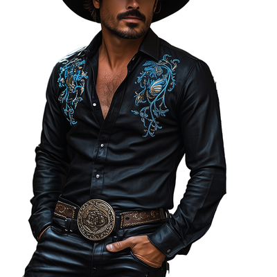 Jamal | Men'S Western Embroidered Faux Leather Long Sleeve Shirt
