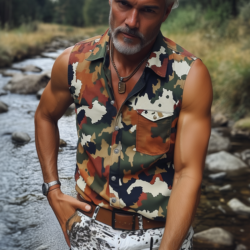 Ricardo | Men'S Summer Fashion Camouflage Sleeveless Shirt