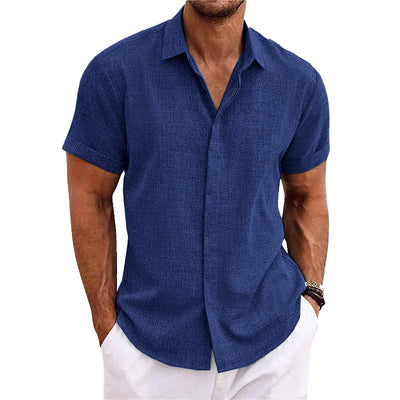 Bess® | Men's Solid Color Lapel Cotton Linen Short Sleeve Shirt 82339241X