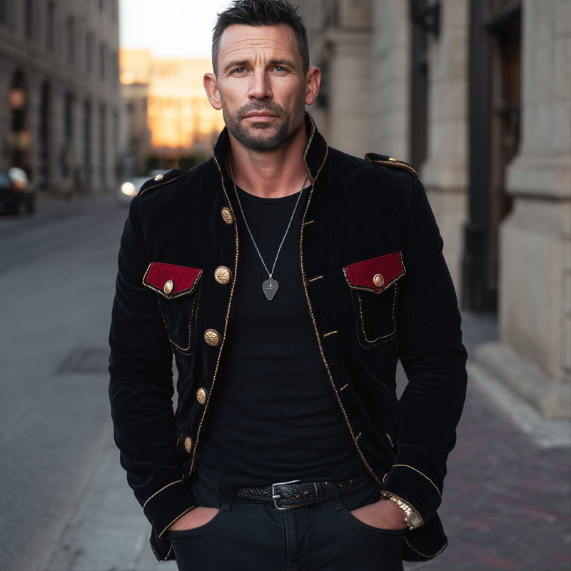 Men's Vine Stand Collar Velvetlti-Btn Jacket