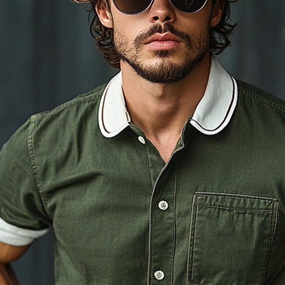 Frederick | Men'S Casual Cotton Contrast Color Short Sleeve Shirt