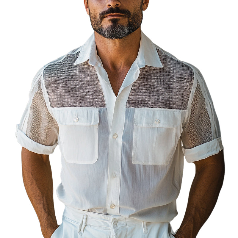 Jack | Men'S Solid Color Stitching Multi-Pocket Short-Sleeved Shirt