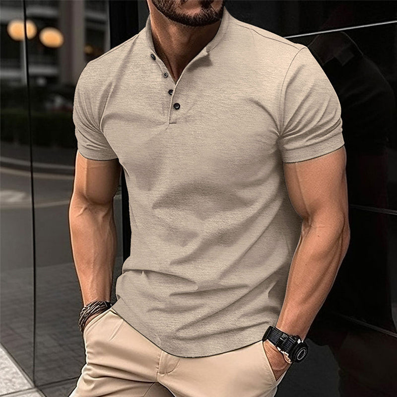 Men's Solid Color Btn Henley Neck Sports Polo Shirt