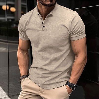 Men's Solid Color Btn Henley Neck Sports Polo Shirt