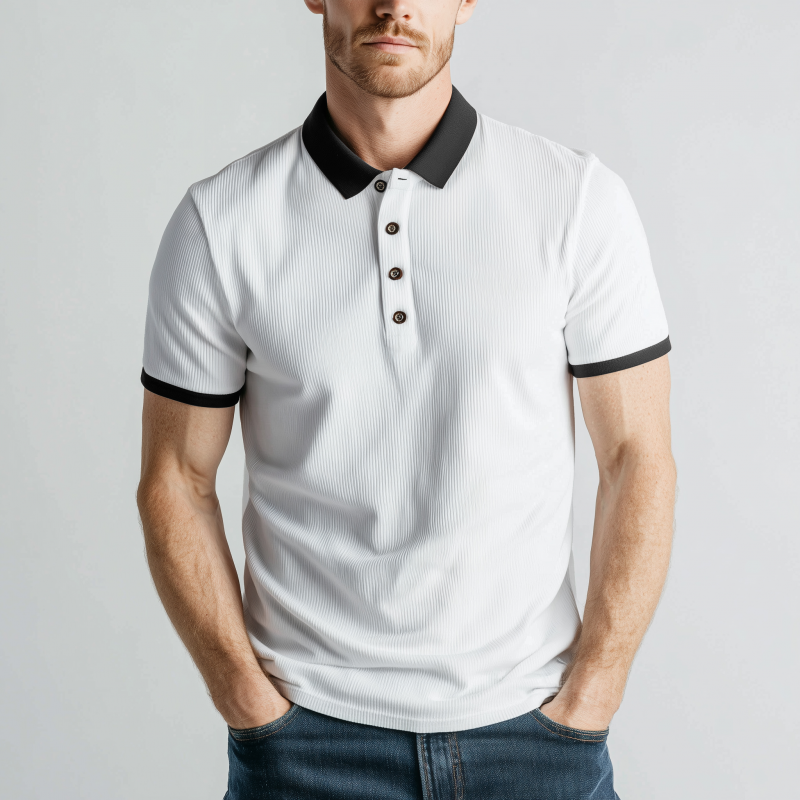 Malcolm | Men'S Casual Cotton Blend Colorblock Ribbed Lapel Slim Fit Short Sleeve Polo Shirt