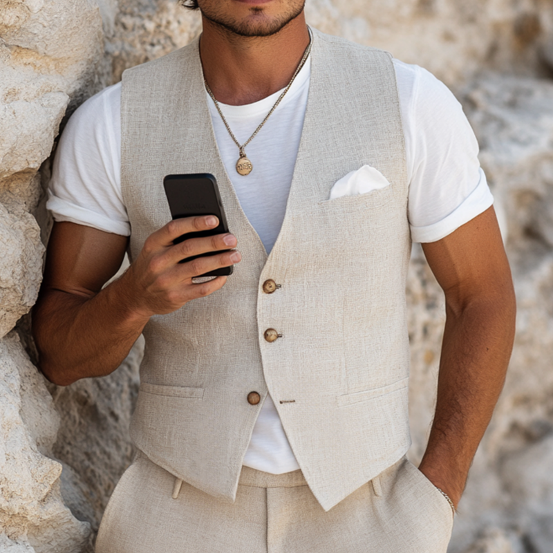 Morton | Men'S Casual Breathable Linen V-Neck Single-Breasted Slim-Fit Suit Vest