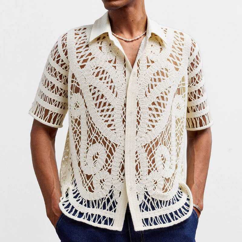Herbert | Men'S Solid Color Knitted Jacquard Short-Sleeved Shirt