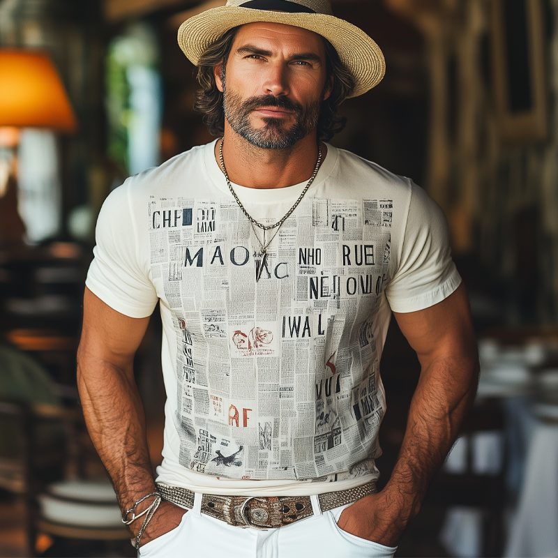 Erik | Men'S Summer Fashion Newspaper Printed Round Neck Short Sleeve T-Shirt