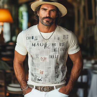 Erik | Men'S Summer Fashion Newspaper Printed Round Neck Short Sleeve T-Shirt