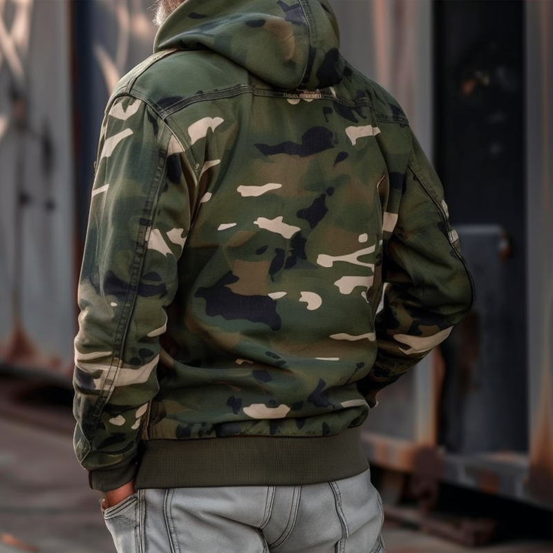 Men's Camouflage Hooded Multi-pocket Zip Cargo Jacket
