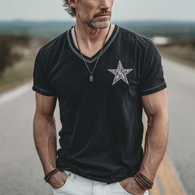 Zoltan | Men'S Spring And Summer Casual Cotton Blended Print Slim Fit V-Neck Short Sleeve T-Shirt