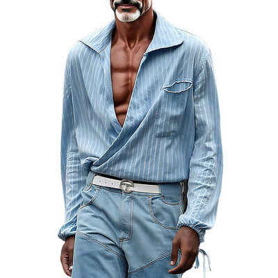 Tyler | Men'S Striped Lapel Chest Pocket Long Sleeve Shirt
