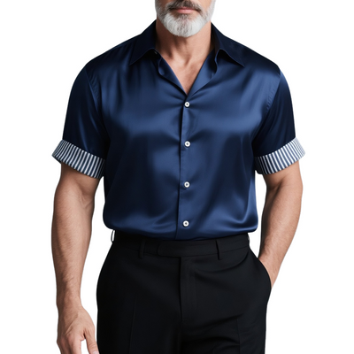 Keith | Men'S Striped Rolled Short Sleeve Lapel Satin Shirt