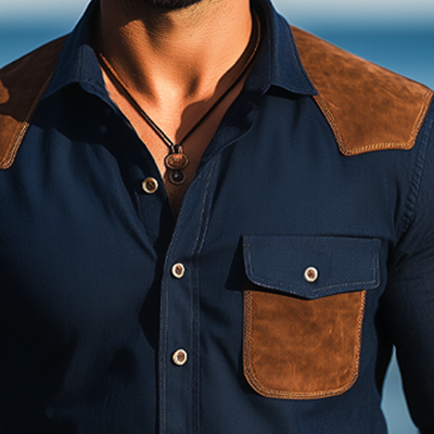 Israel | Men'S Business Cotton Suede Stitching Long Sleeve Shirt
