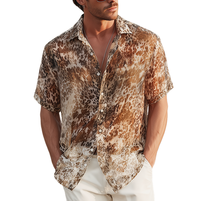 Julian | Men'S Summer Fashion Casual Chiffon Slightly Transparent Sexy Leopard Print Short-Sleeved Shirt