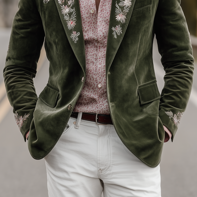 Men's Classic Retro Western Style Sede Embroidered Single-breasted BlazerK